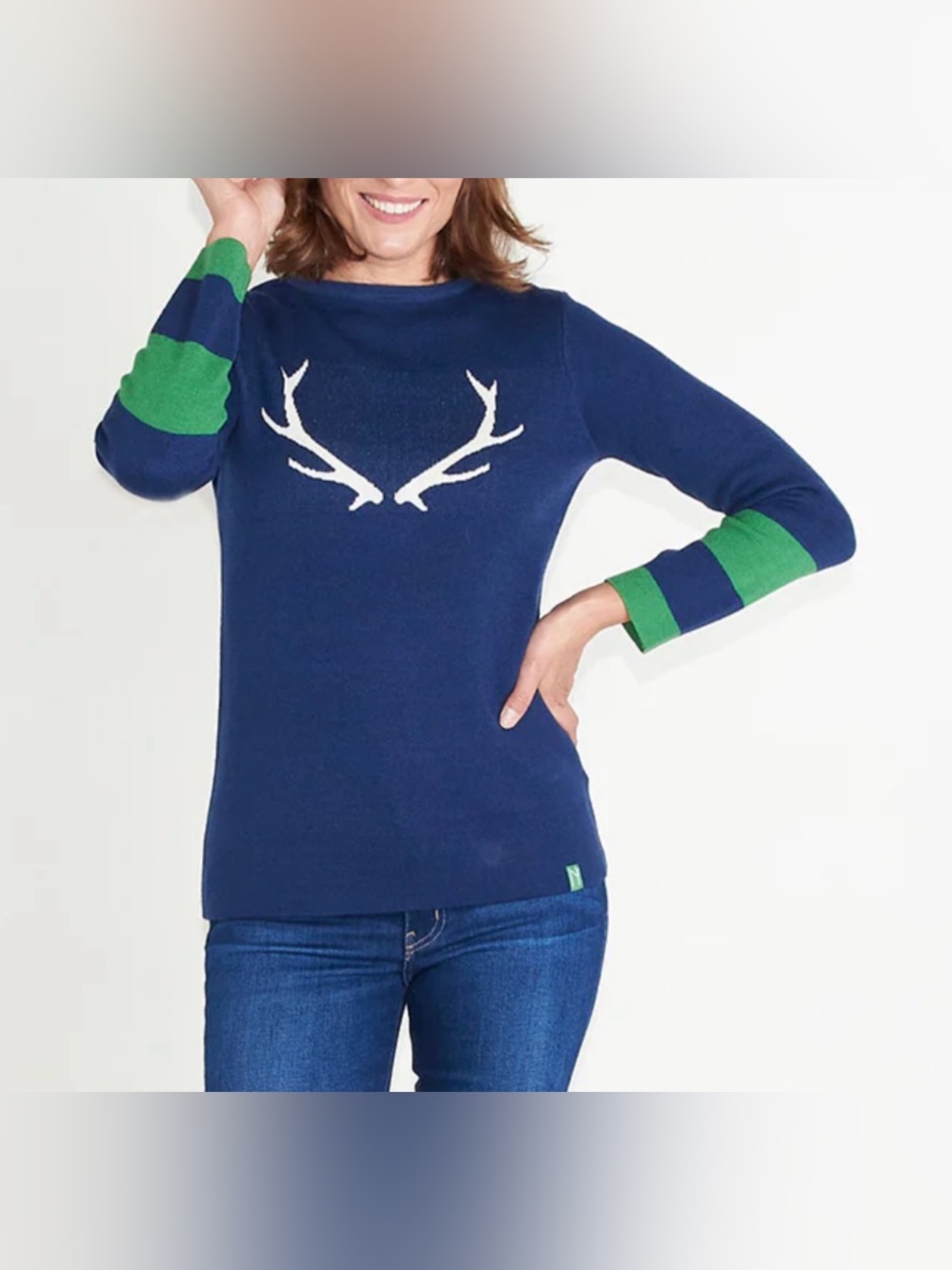 NEVE by CK BRADLEY Antler Sweater Navy Blue Green White XL (L?)